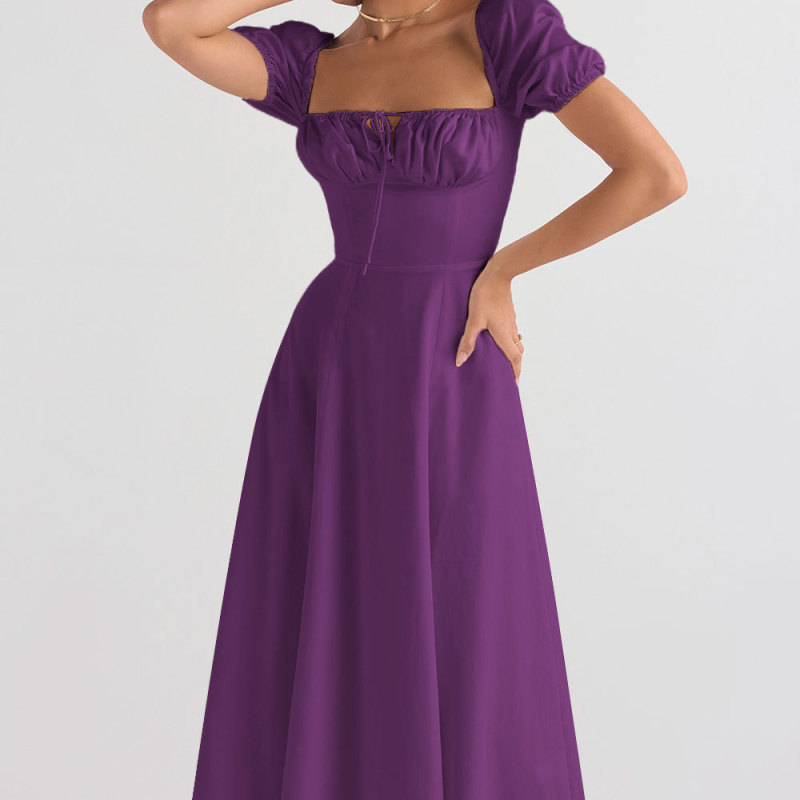 【AAKE】DESIGN PUFF T Square Neck Puff Sleeve Tiered Poplin Maxi Dress | Express
