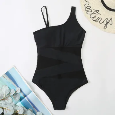 Women's Sexy Splicing Gauze Thin Strap One-Piece Swimsuit