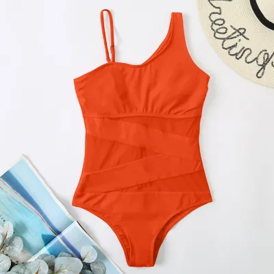 Women's Sexy Splicing Gauze Thin Strap One-Piece Swimsuit