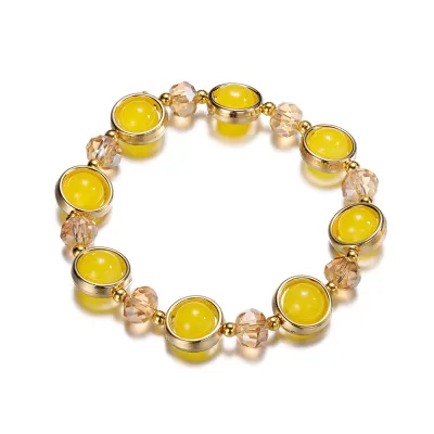 Women Girls Gradient Glass Beads Geometric Bracelet