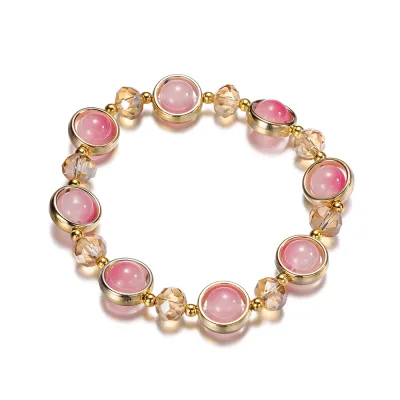 Women Girls Gradient Glass Beads Geometric Bracelet