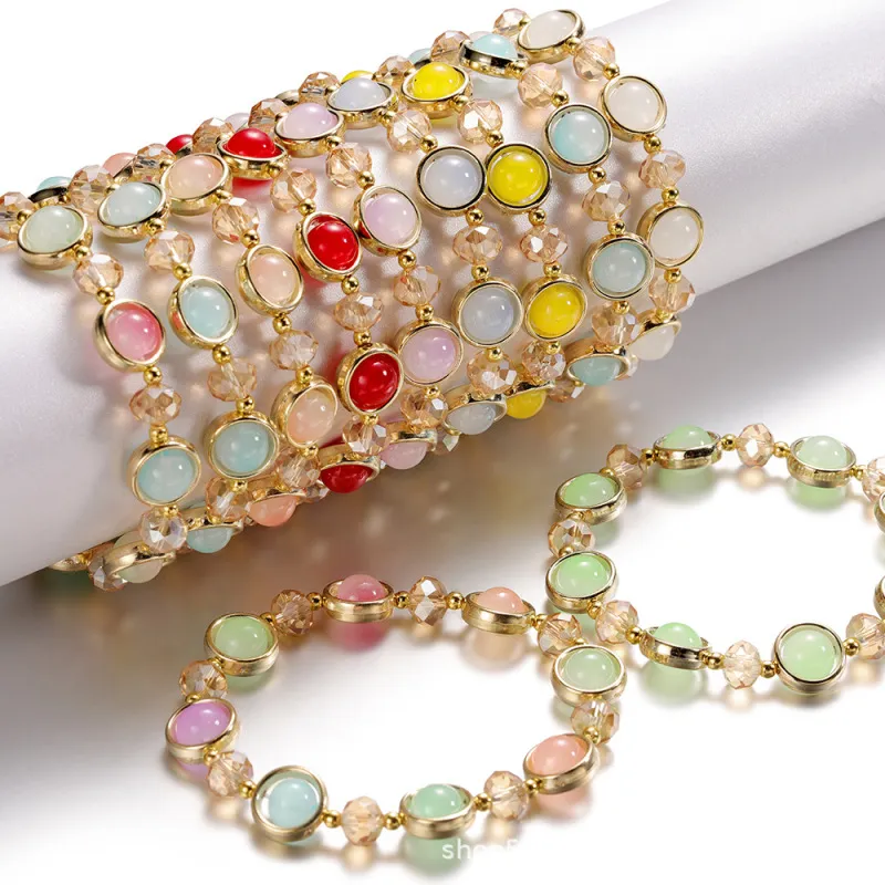 Women Girls Gradient Glass Beads Geometric Bracelet