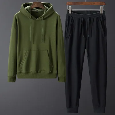 Men Simple Solid Color Casual Sport Hoodies Trousers 100% Cotton Tracksuit