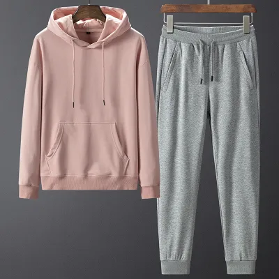 Men Simple Solid Color Casual Sport Hoodies Trousers 100% Cotton Tracksuit