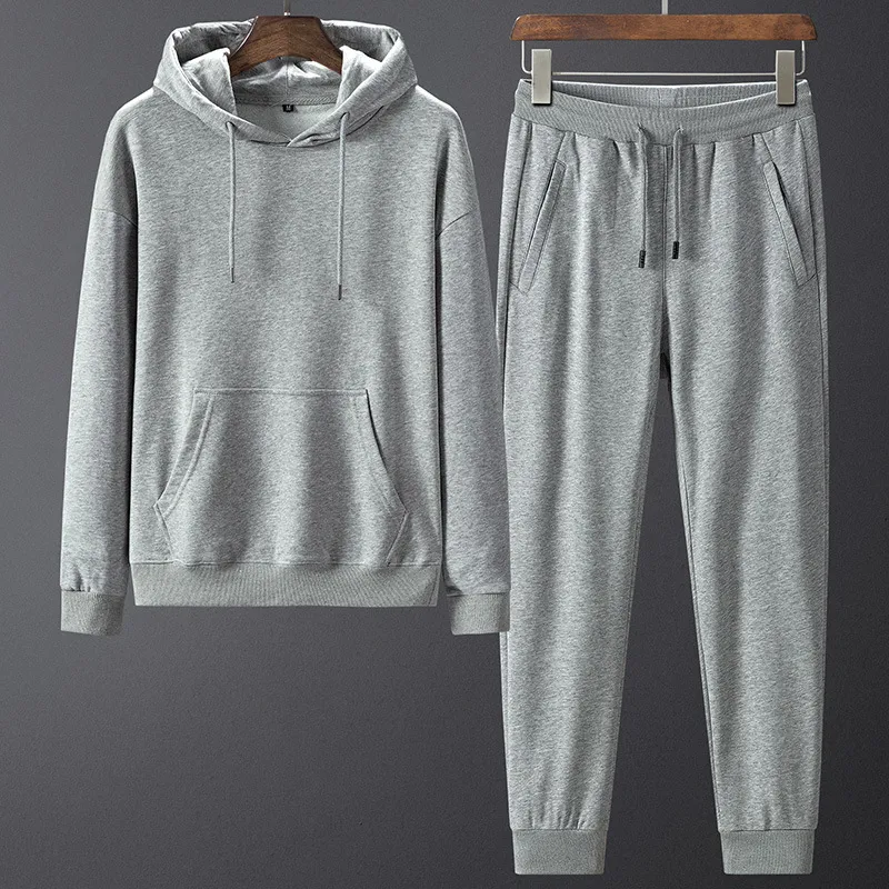 Men Simple Solid Color Casual Sport Hoodies Trousers 100% Cotton Tracksuit