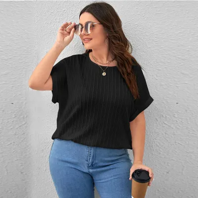 Fashion Women Summer Basic Plus Size Solid Color Short-Sleeved T-Shirt
