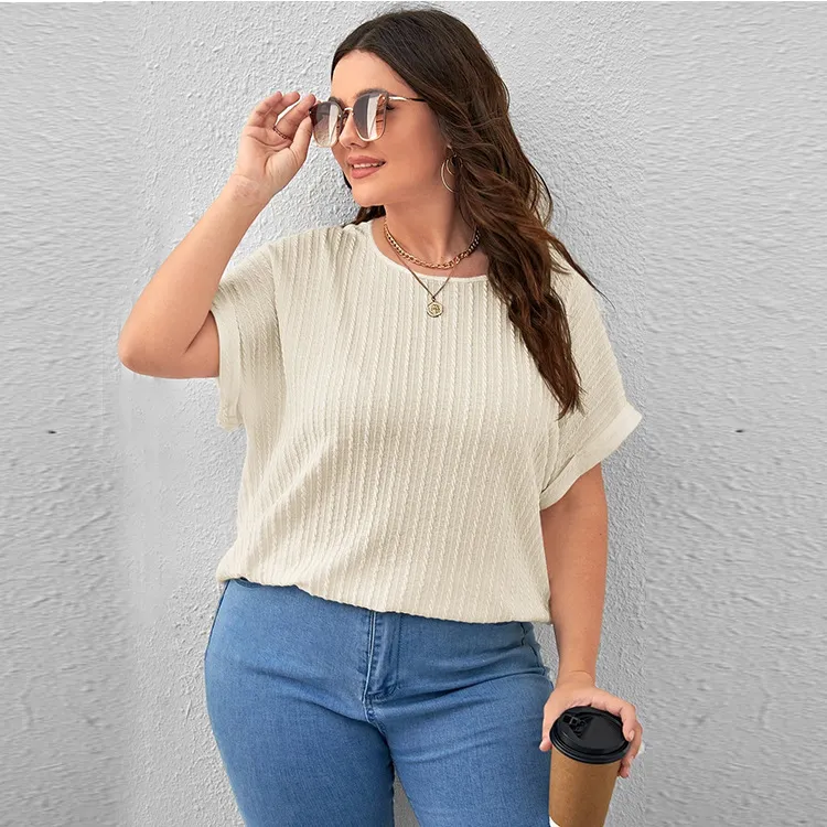 Fashion Women Summer Basic Plus Size Solid Color Short-Sleeved T-Shirt
