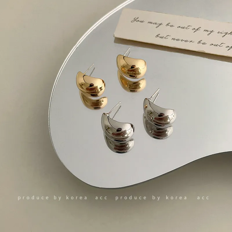 Women Fashion Elegant 925 Silver Round Bead C-Shaped Peas Stud Earrings