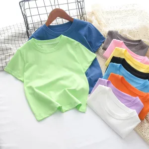 Niños Niños Bebé Moda Para Chicas Niños Casual Básico Manga Corta Camiseta De Color Sólido