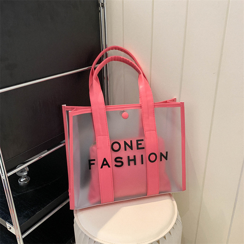 Wholesale Women Fashion Transparent Clear Jelly Letter Tote Bag