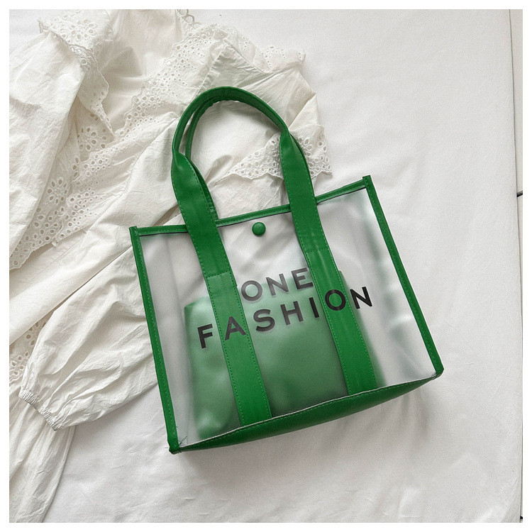 Wholesale Women Fashion Transparent Clear Jelly Letter Tote Bag