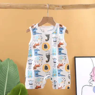 Toddlers Newborn Baby Unisex Casual Sleeveless Cartoon Print Cotton Romper