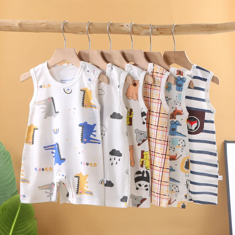 Toddlers Newborn Baby Unisex Casual Sleeveless Cartoon Print Cotton Romper