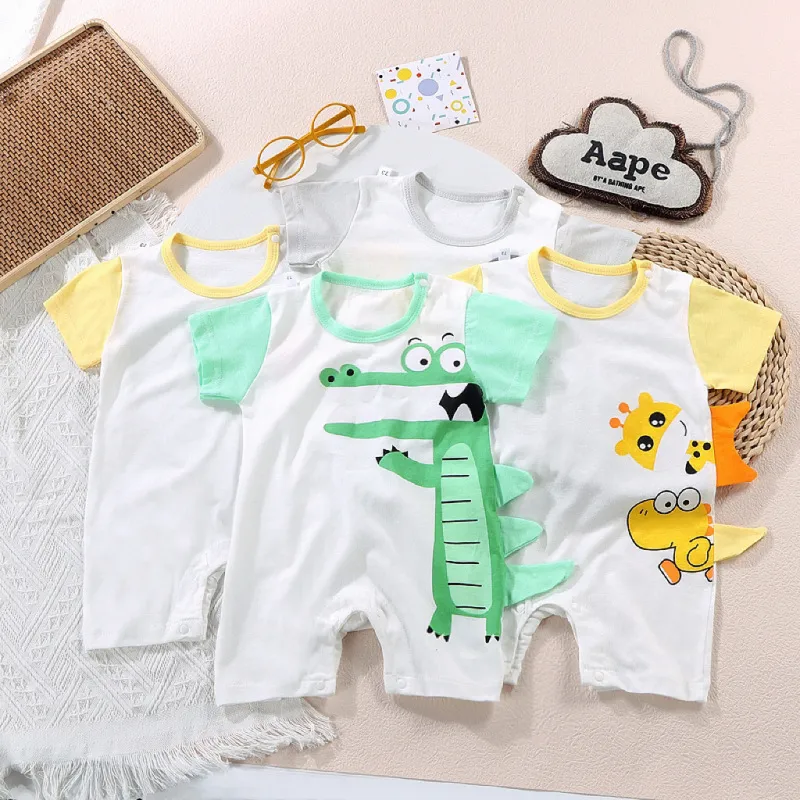 Toddlers Newborn Baby Fashion Unisex Girls Boys Casual Short Sleeve Cartoon Print Cotton Romper