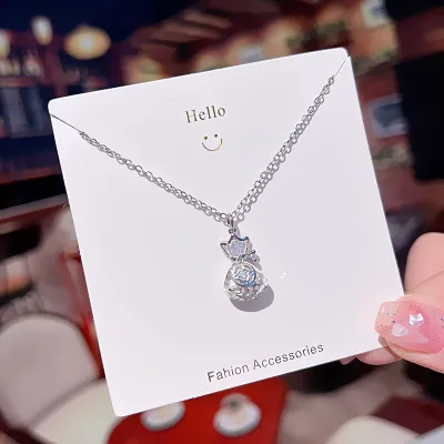 Women Fashion Crown Planet Butterfly Pendant Silver Titanium Steel Necklace