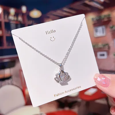 Women Fashion Crown Planet Butterfly Pendant Silver Titanium Steel Necklace