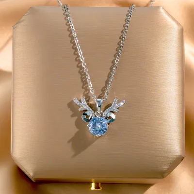 Women Fashion Crown Planet Butterfly Pendant Silver Titanium Steel Necklace