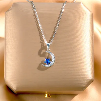 Women Fashion Crown Planet Butterfly Pendant Silver Titanium Steel Necklace
