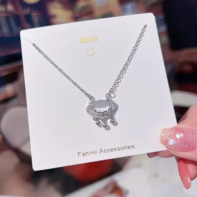 Women Fashion Crown Planet Butterfly Pendant Silver Titanium Steel Necklace