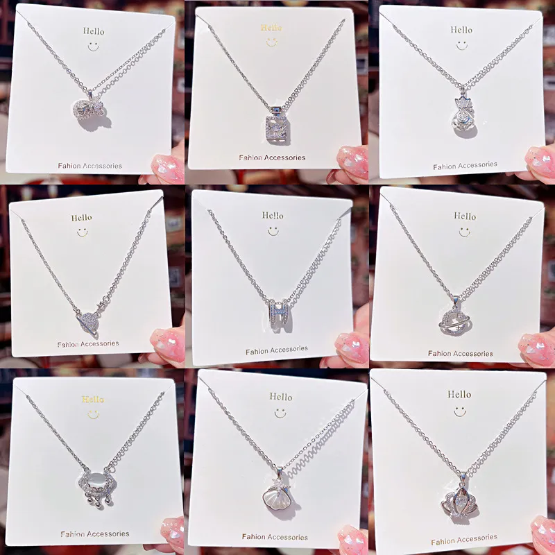 Women Fashion Crown Planet Butterfly Pendant Silver Titanium Steel Necklace