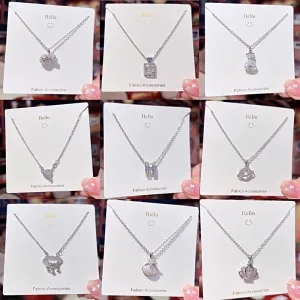 Women Fashion Crown Planet Butterfly Pendant Silver Titanium Steel Necklace