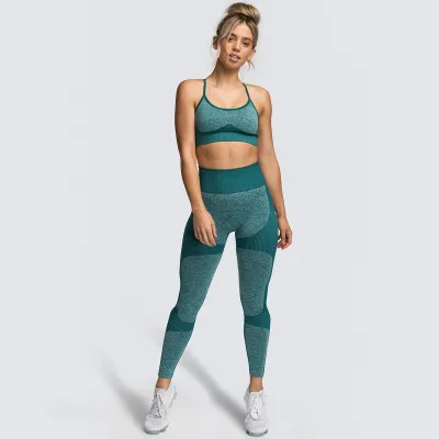 Conjunto deportivo de sujetador y leggings para mujer - Conjunto para correr de mezcla de nailon