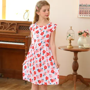 Children Kids Baby Fashion Girls Casual Basic Short Sleeve Multicolor Print Suspender Beach Dress
