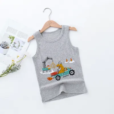 Children Kids Baby Boys Fashion Casual Basic Sleeveless Cartoon Print Vest Round Neck Cotton I-Shaped