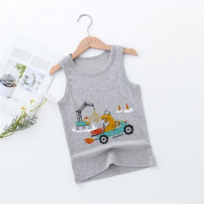 Children Kids Baby Boys Fashion Casual Basic Sleeveless Cartoon Print Vest Round Neck Cotton I-Shaped