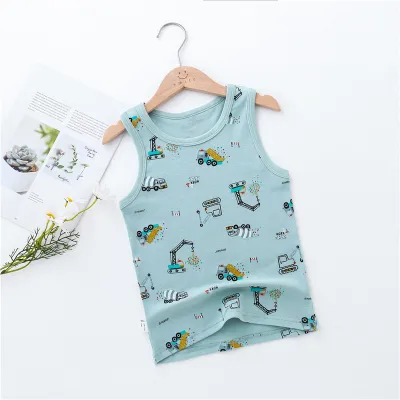 Children Kids Baby Boys Fashion Casual Basic Sleeveless Cartoon Print Vest Round Neck Cotton I-Shaped