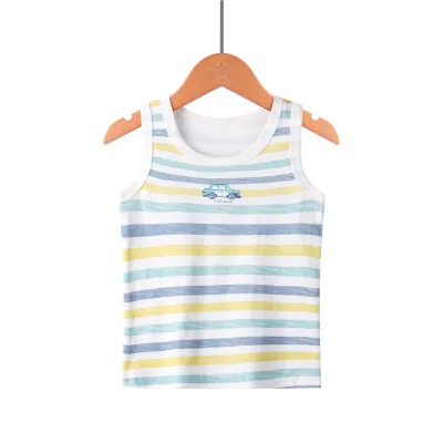 Children Kids Baby Boys Fashion Casual Basic Sleeveless Cartoon Print Vest Round Neck Cotton I-Shaped