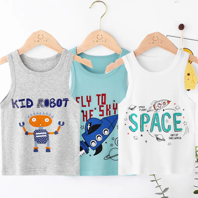 Children Kids Baby Boys Fashion Casual Basic Sleeveless Cartoon Print Vest Round Neck Cotton I-Shaped