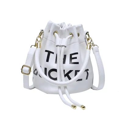 Fashion Women Pu Letter Drawstring Bucket Crossbody Bag