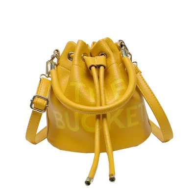 Fashion Women Pu Letter Drawstring Bucket Crossbody Bag