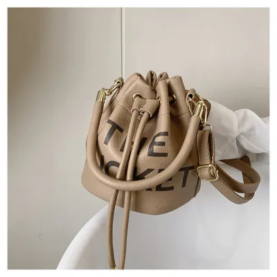 Fashion Women Pu Letter Drawstring Bucket Crossbody Bag