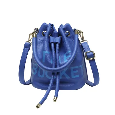Fashion Women Pu Letter Drawstring Bucket Crossbody Bag