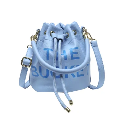 Fashion Women Pu Letter Drawstring Bucket Crossbody Bag