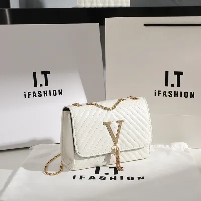 Women Fashion Stripe Embroidered Words Tassel Decorated Messenger Bag - PU Leather Small Square Crossbody Bag