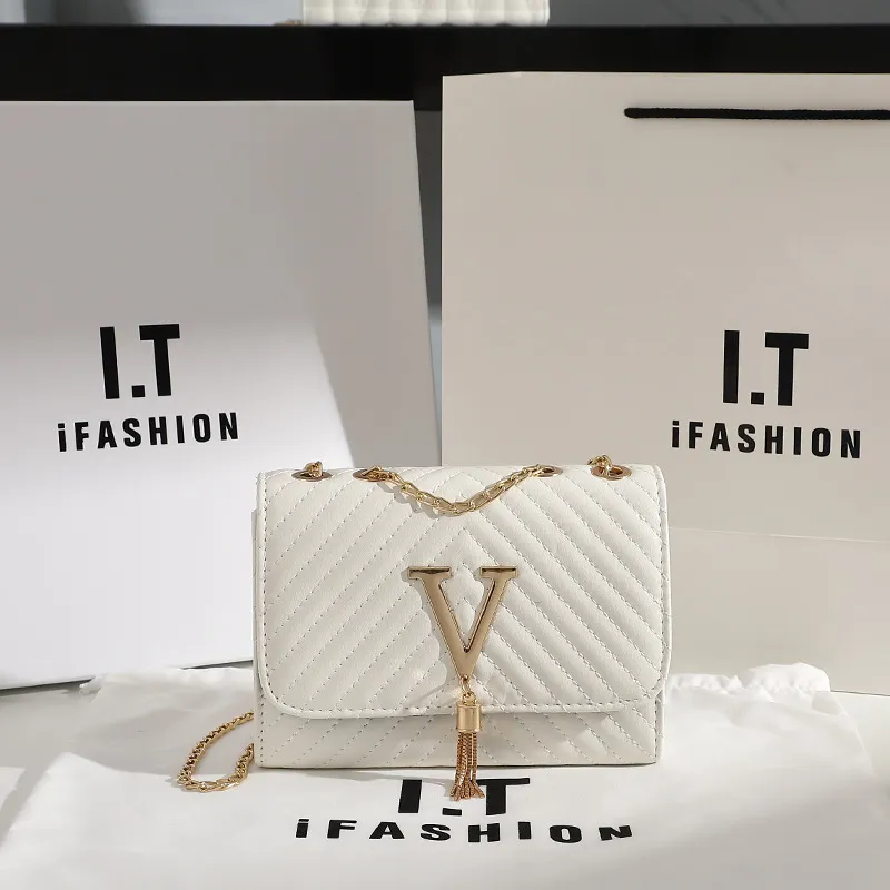 Women Fashion Stripe Embroidered Words Tassel Decorated Messenger Bag - PU Leather Small Square Crossbody Bag