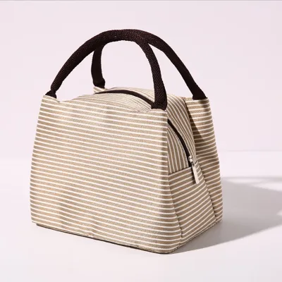 Korean Style Simple Stripe Oxford Lunch Bag Portable Zipper Handle Bag