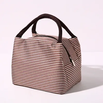 Korean Style Simple Stripe Oxford Lunch Bag Portable Zipper Handle Bag