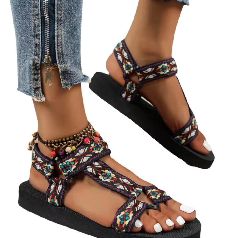 Wholesale Plus Size Women Fashion Ethnic Velcro Sandals