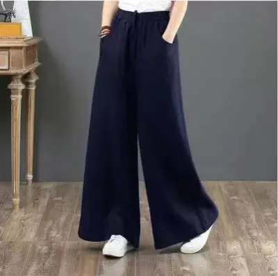 Women's Casual Cotton Linen High Waist Wide Leg Pants Solid Color