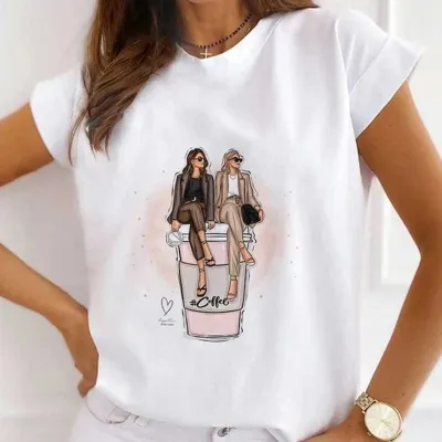 Women Urban Girl Printed Round Neck Short Sleeve T-Shirt Modal Blend Slim Fit