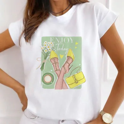 Women Urban Girl Printed Round Neck Short Sleeve T-Shirt Modal Blend Slim Fit