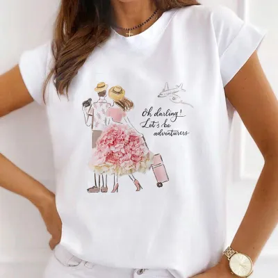 Women Urban Girl Printed Round Neck Short Sleeve T-Shirt Modal Blend Slim Fit