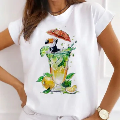Women Urban Girl Printed Round Neck Short Sleeve T-Shirt Modal Blend Slim Fit