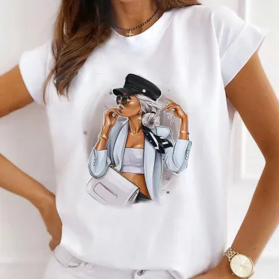 Women Urban Girl Printed Round Neck Short Sleeve T-Shirt Modal Blend Slim Fit