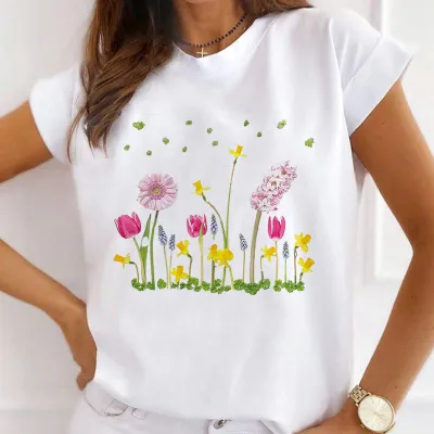 Women Urban Girl Printed Round Neck Short Sleeve T-Shirt Modal Blend Slim Fit