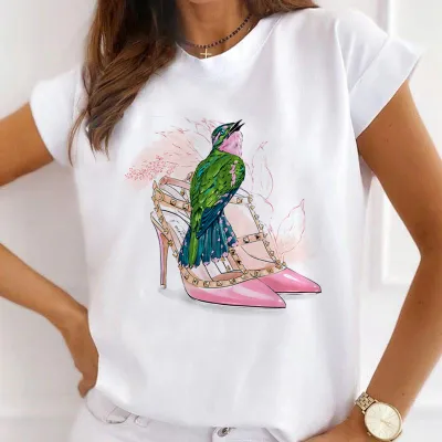 Women Urban Girl Printed Round Neck Short Sleeve T-Shirt Modal Blend Slim Fit